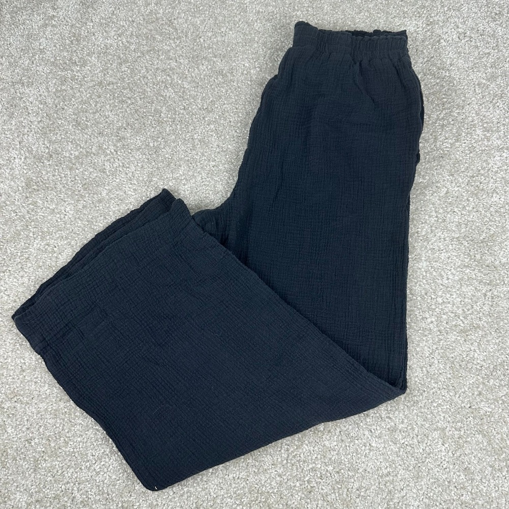 Shade & Shore Black Cotton Gauze Wide Leg Beach Pants Relaxed Fit Medium Boho